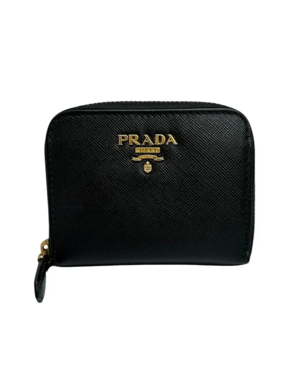 Prada Saffiano Black Gold Leather Coin Case