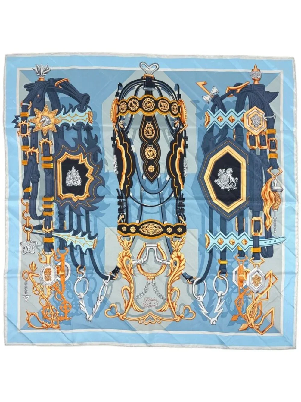 Hermes Carre 90 Brides Et Destin Scarf Silk Blue Multicolor