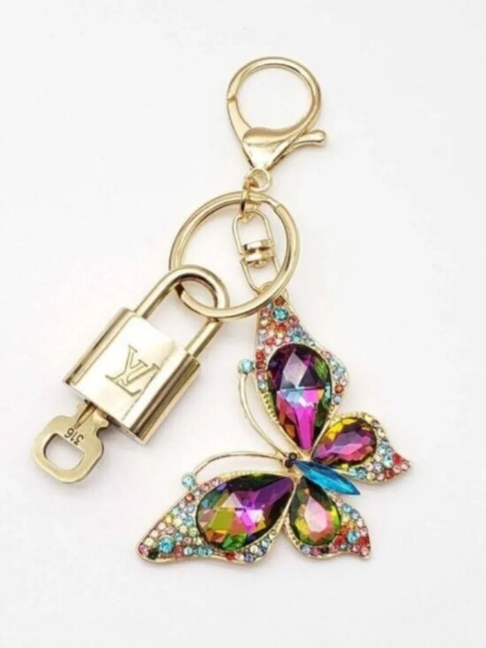LV Gold Padlock & Key 🔒 Authentic Louis Vuitton Bag Unbranded Butterfly Charm