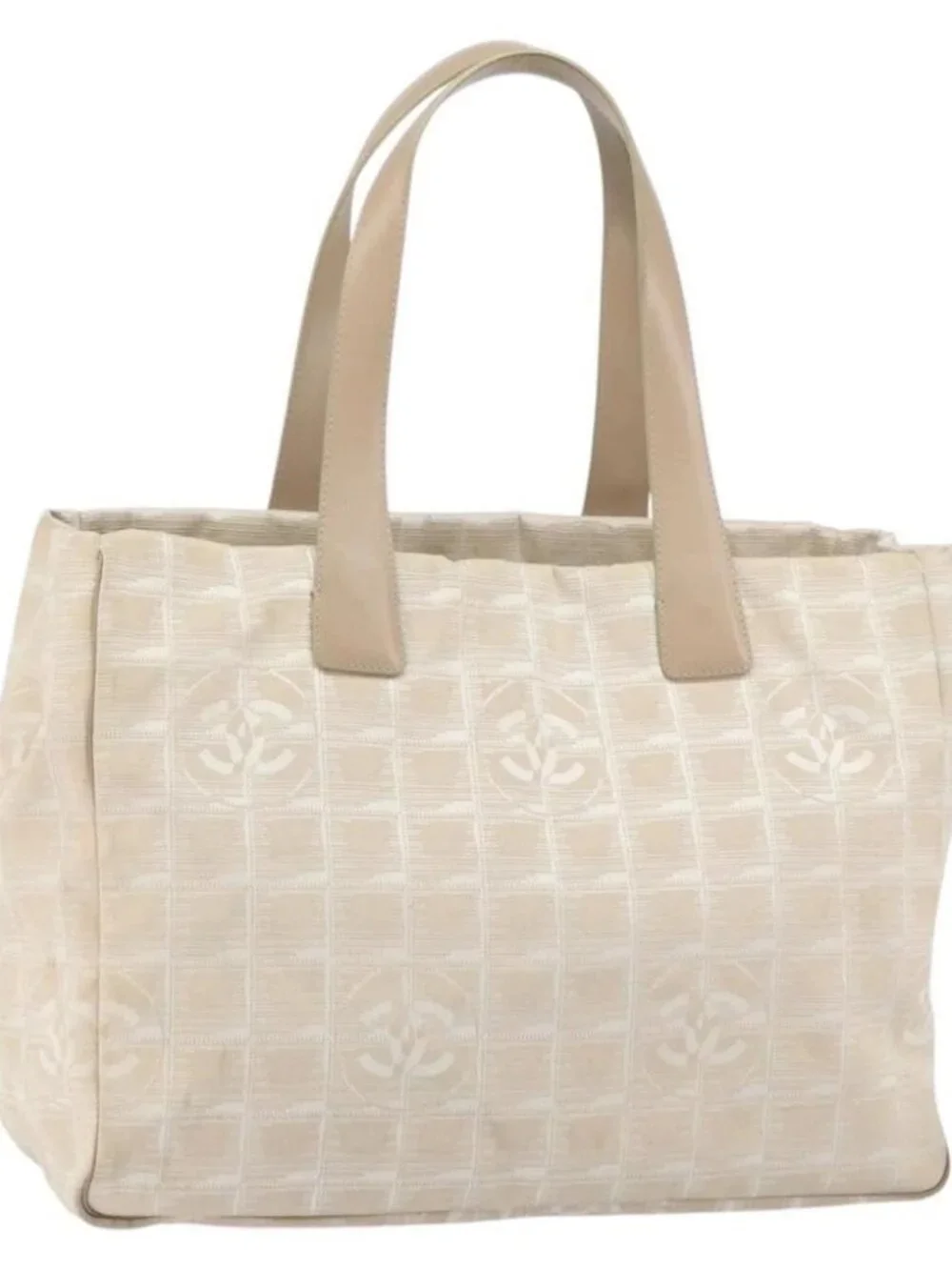 CHANEL New Travel Line Tote Bag Beige Gold CC Auth 158686
