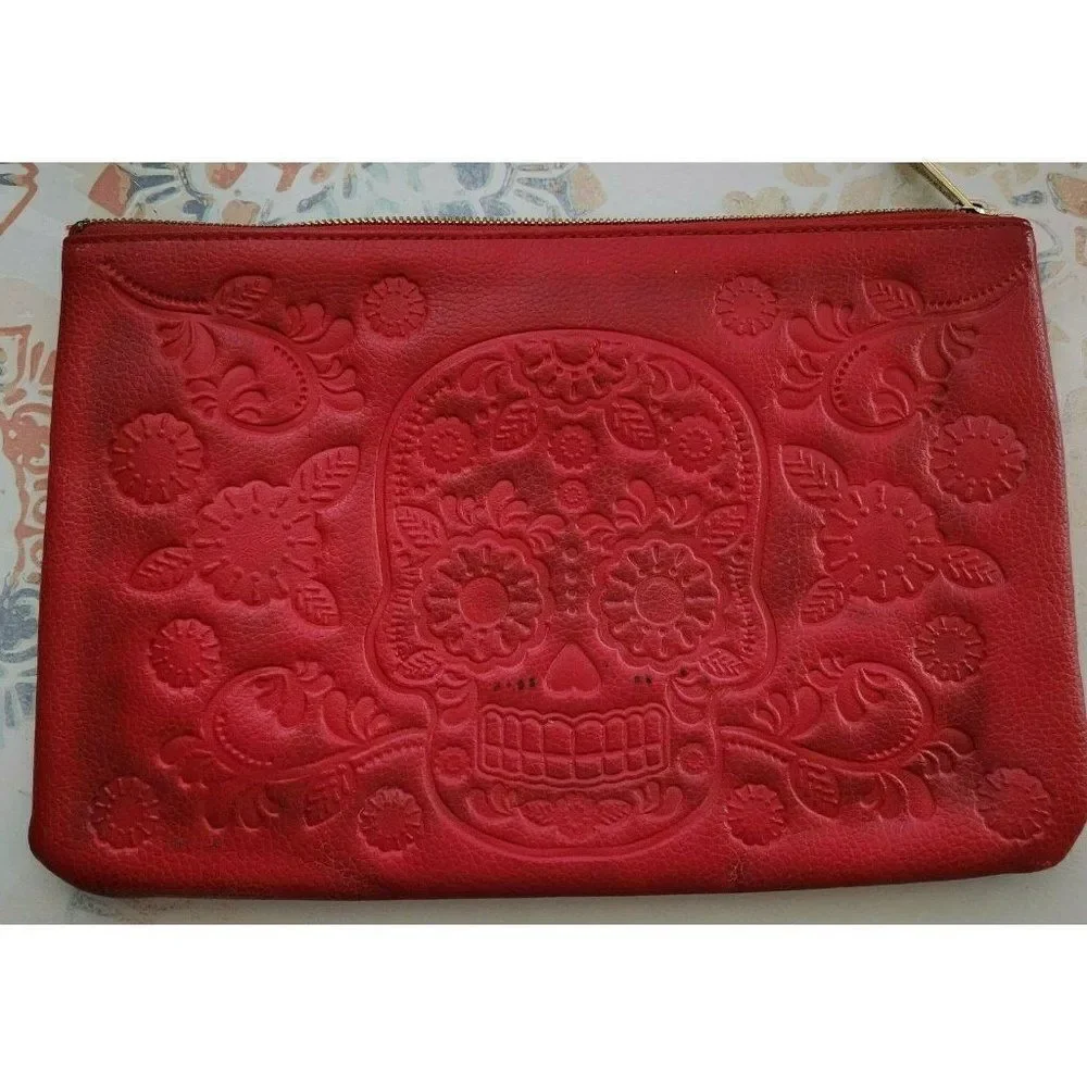 Loungefly Red Sugar Skulls Purse Clutch Handbag 11.5