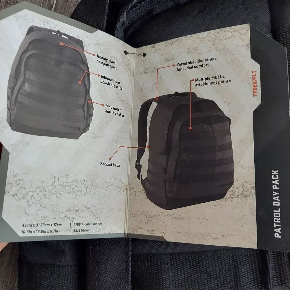 NEW: Fieldline Tactical Black Patrol Day Pack Molle Backpack