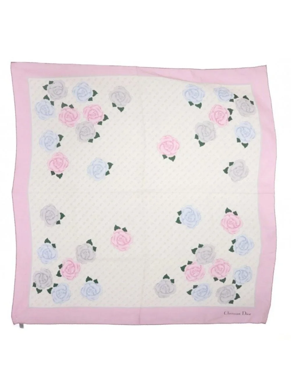 Dior Scarf Rose Pattern Silk Pink Ivory