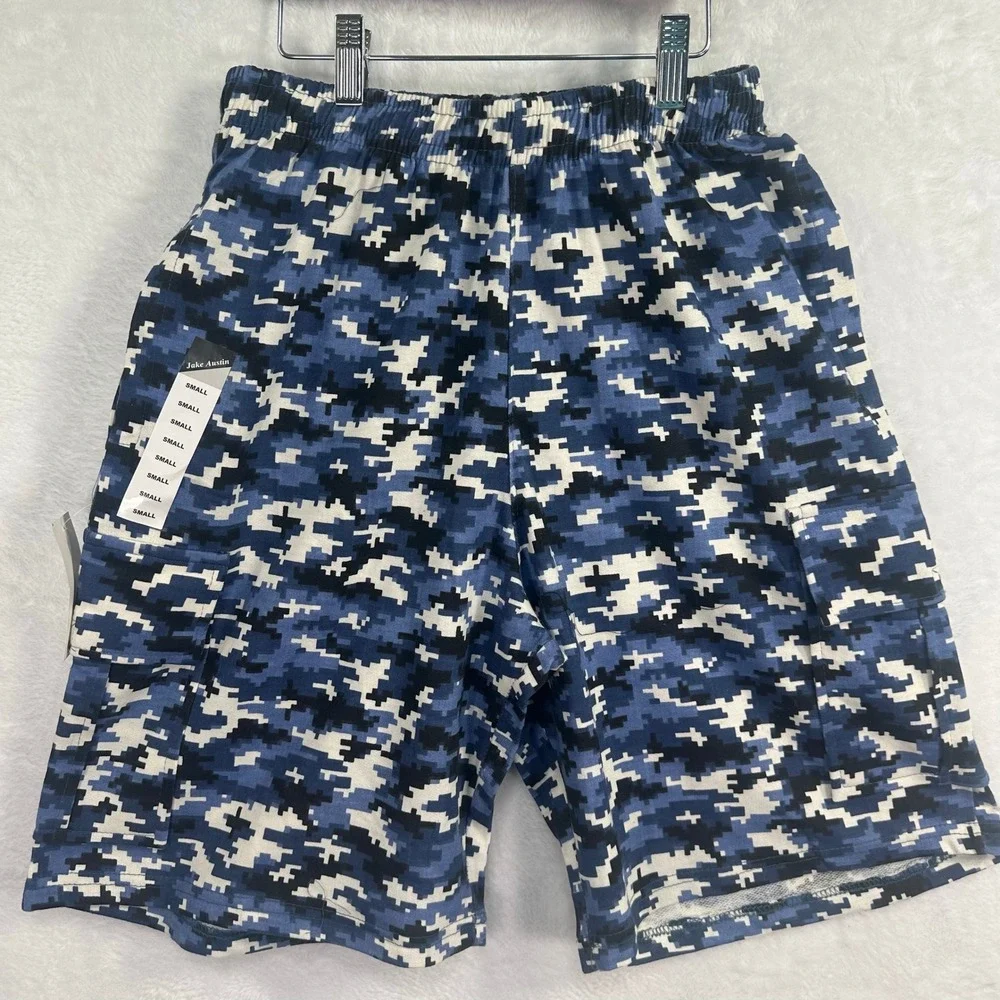 NWT Jake Austin Swim Trunks Mens Small Blue Digital Camo Lined Surf Cargo Shorts