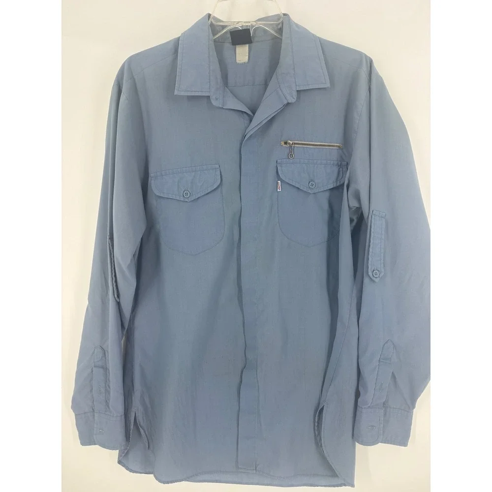 Men's Levi's Blue Long Sleeve Pocket Zip Casual Button Up Shirt‎ Size XL