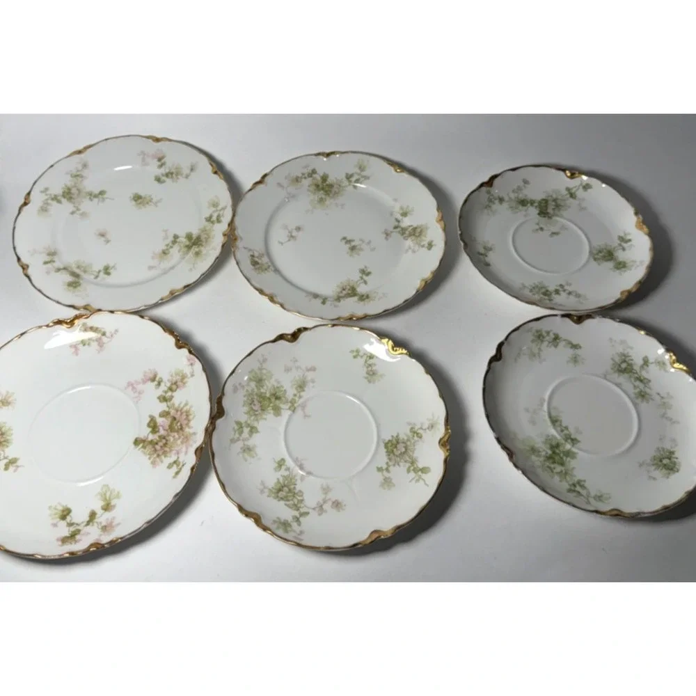 Set of 6 Haviland Limoges France Plates And Saucers Schleiger‎ Floral Gold White
