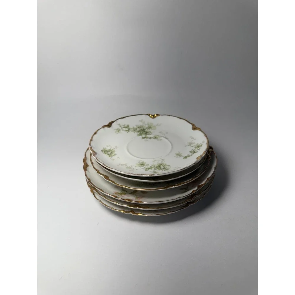 Set of 6 Haviland Limoges France Plates And Saucers Schleiger‎ Floral Gold White
