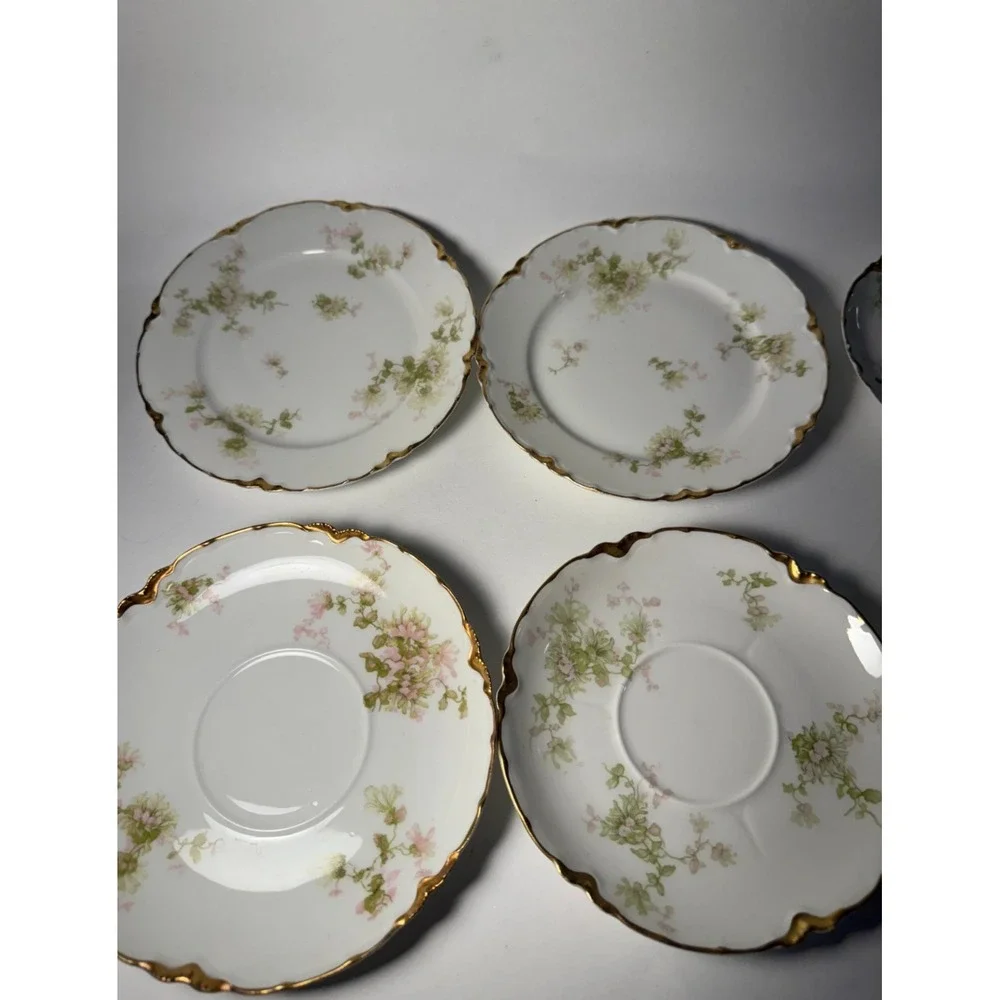 Set of 6 Haviland Limoges France Plates And Saucers Schleiger‎ Floral Gold White