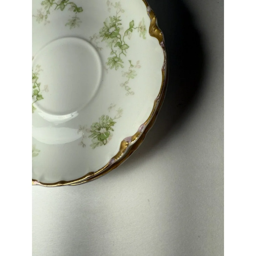 Set of 6 Haviland Limoges France Plates And Saucers Schleiger‎ Floral Gold White