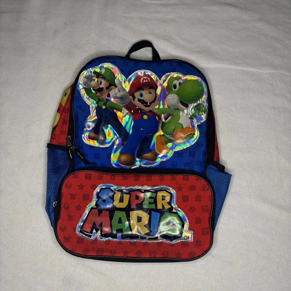 Nintendo Super Mario Backpack Kids Blue Red Good Holographic Mario Luigi‎ Yoshi