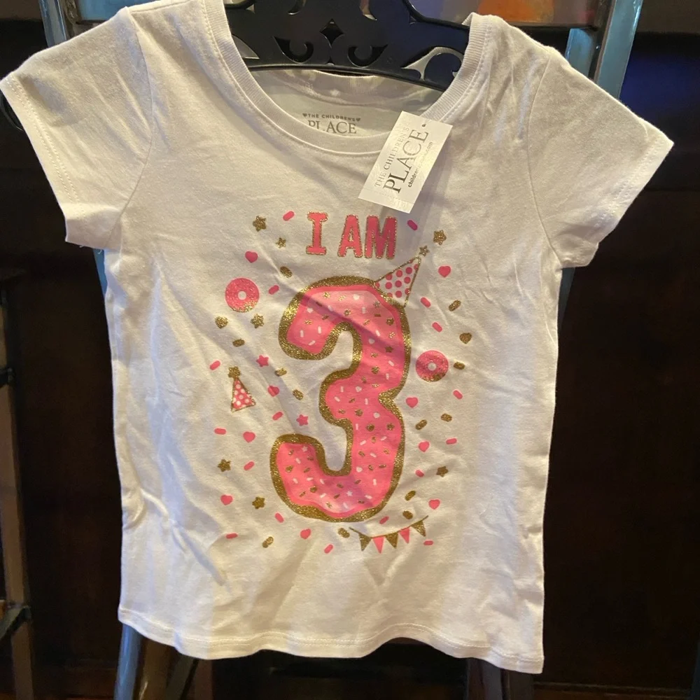 The Children's Place White and Pink Birthday T-Shirt‎