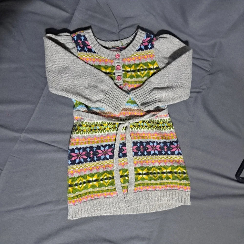Old Navy 2T Fair Isle Gray Sweater‎ Dress Belt Holiday Classic 100% Cotton