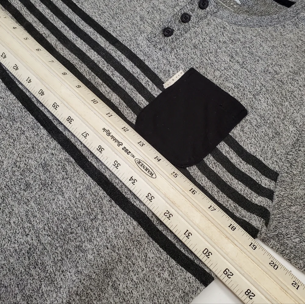 Marc Ecko Cut & Sew Men's Striped Henley Pocket Long Sleeve Gray Size L