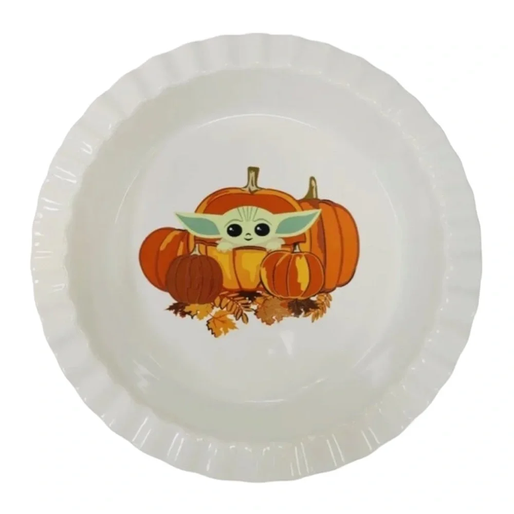 Mandalorian Pie Plate‎ Grogu Baby Yoda Stoneware PUMPKIN Pie Disney Star Wars