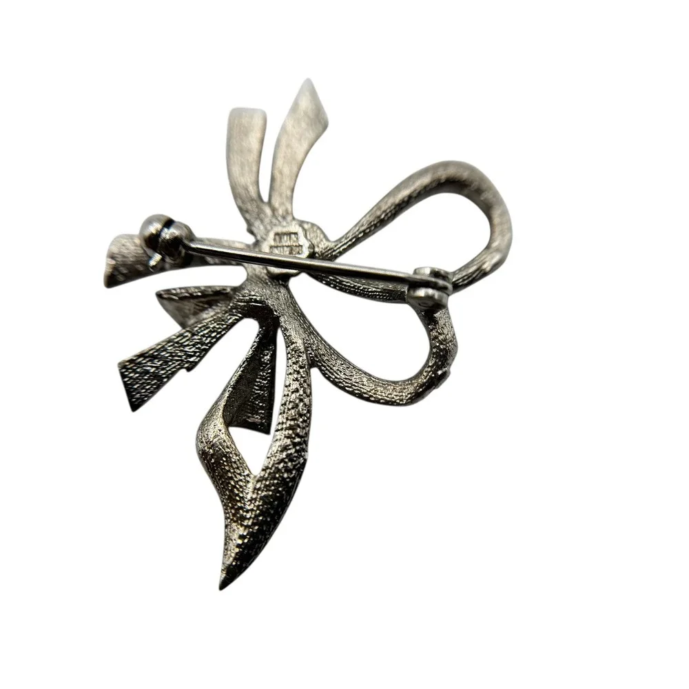 Vintage Sterling Silver‎ Bow Tie Brooch, Dainty Estate Marcasite D14Q