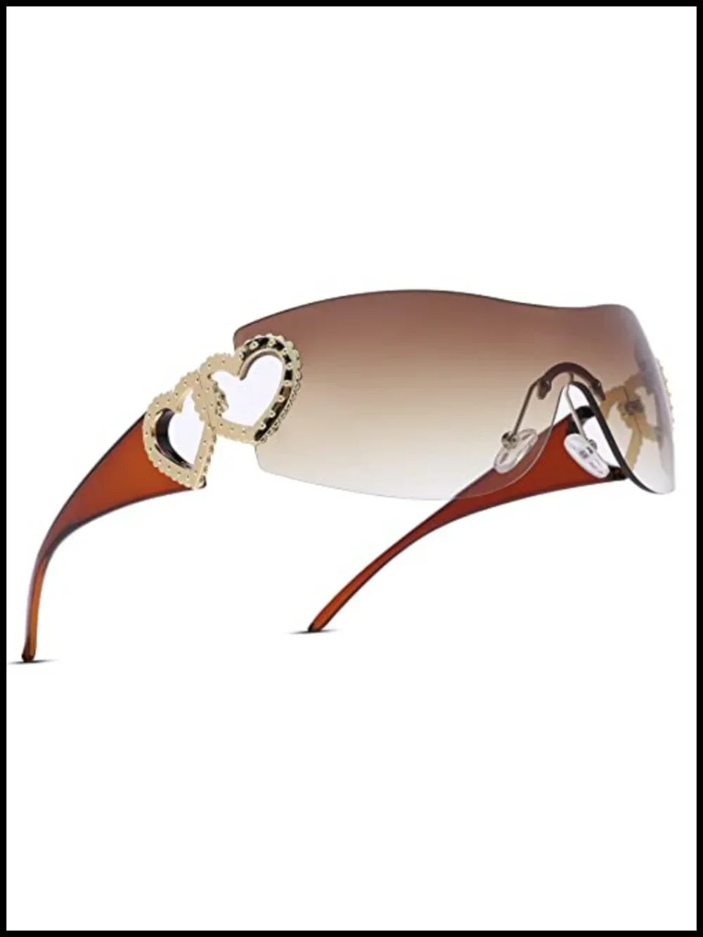 Oversized Wrap Around Rimless Sunglasses, UV400 Protection, Trendy 2000s