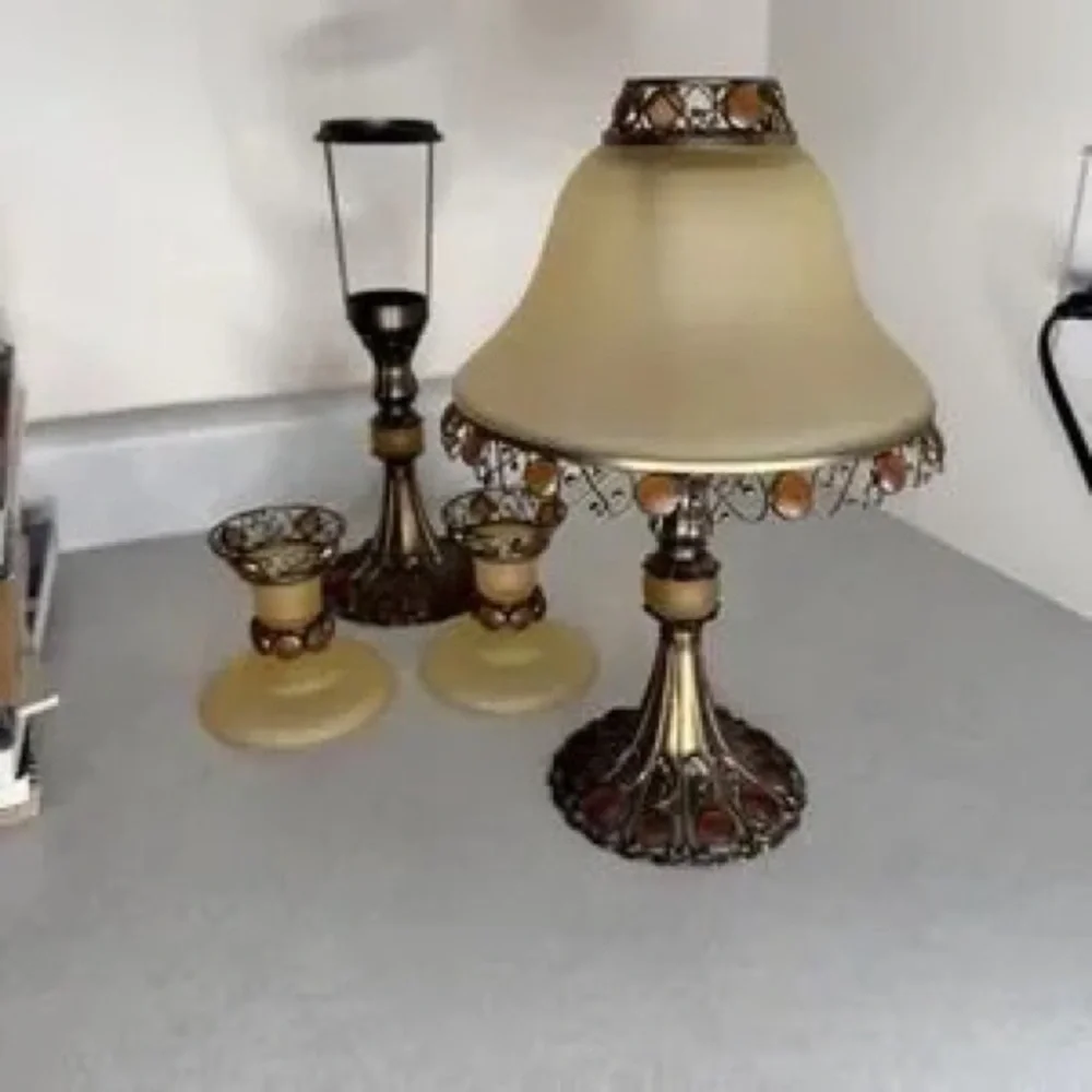Classic Amber Glass and Bronze Table Lamp Set - Elegant Home Accents