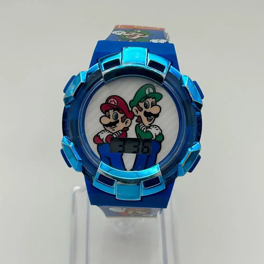 Accutime Super Mario Digital Watch Blue Bezel Working New Battery