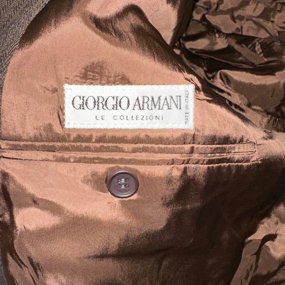 VINTAGE Giorgio Armani Collezioni Brown Herringbone Wool‎ Silk Blazer 44L Italy