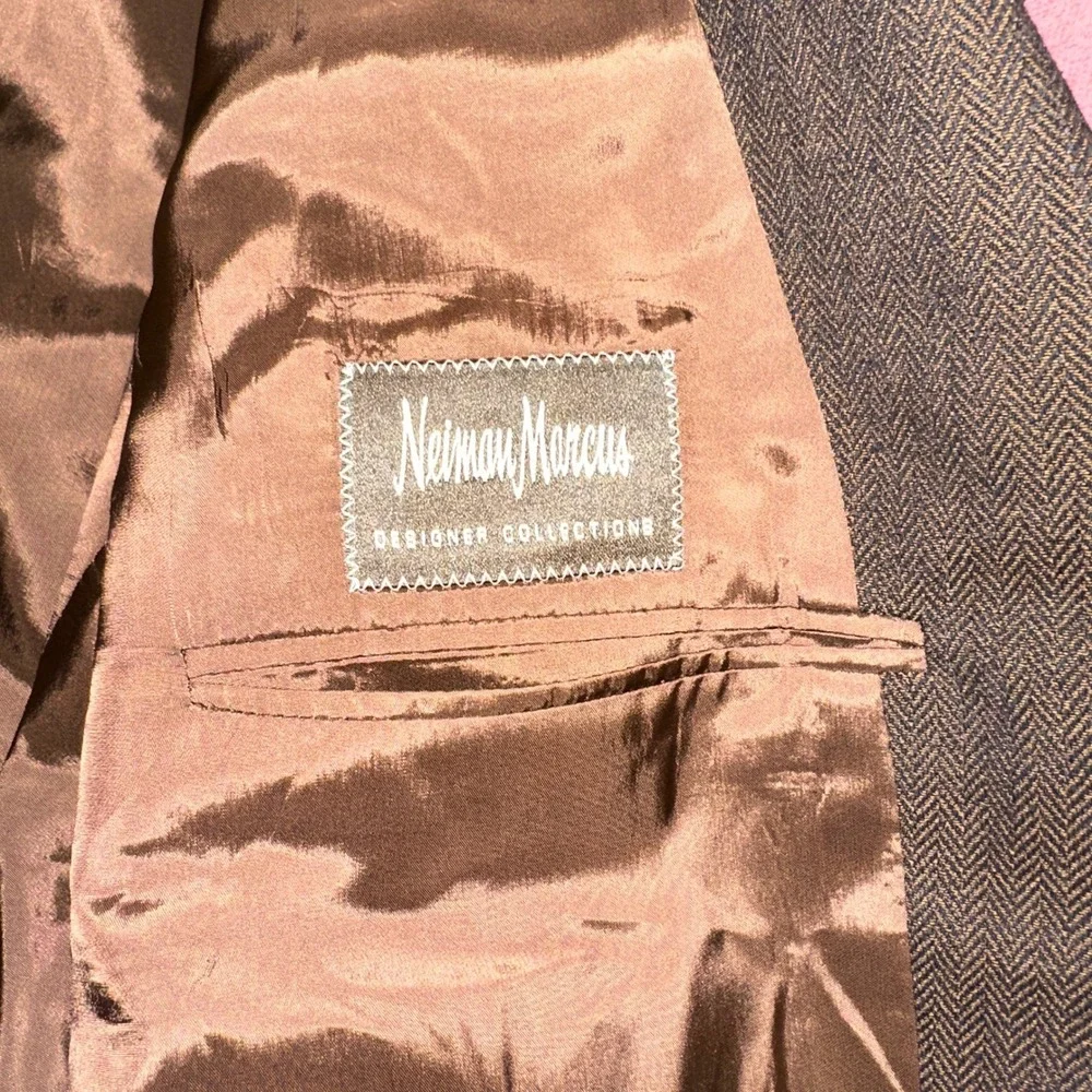 VINTAGE Giorgio Armani Collezioni Brown Herringbone Wool‎ Silk Blazer 44L Italy