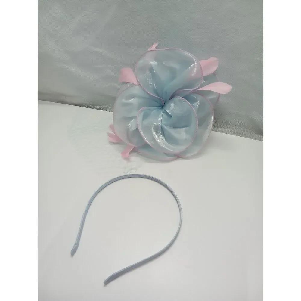 Little girl hair bow and headband pink‎ and blue Easter flower girl wedding