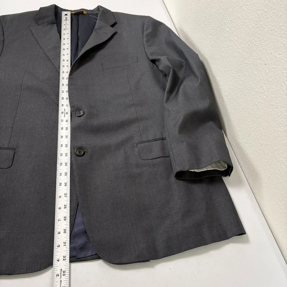 Hickey Freeman‎ Traveler Beacon Blazer Sport Coat Mens 46 Long Gray Worsted Wool