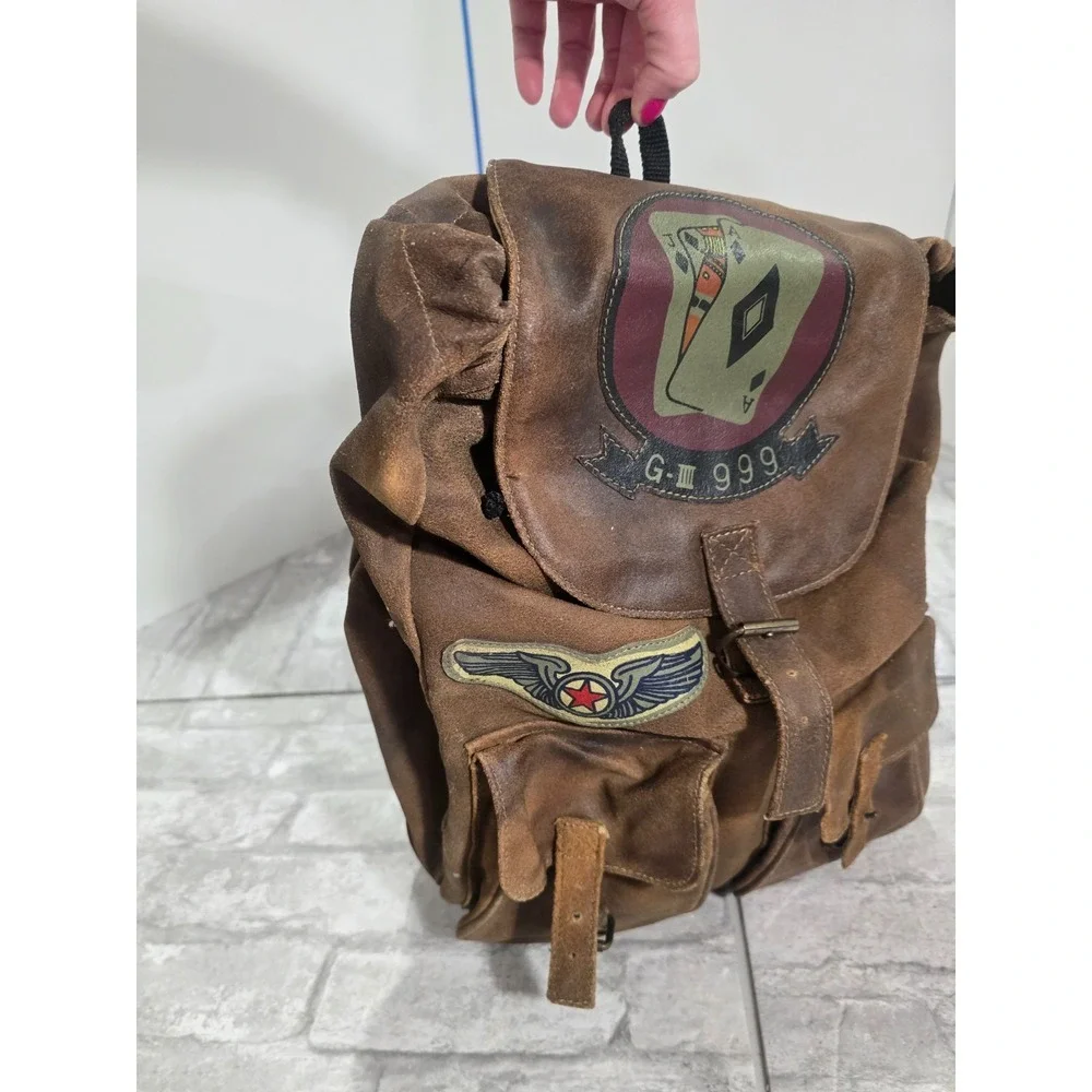 Vtg Cosi L'uomo Leather Backpack Patches 555th Triple Nickel G IIII 999 Jack Ace