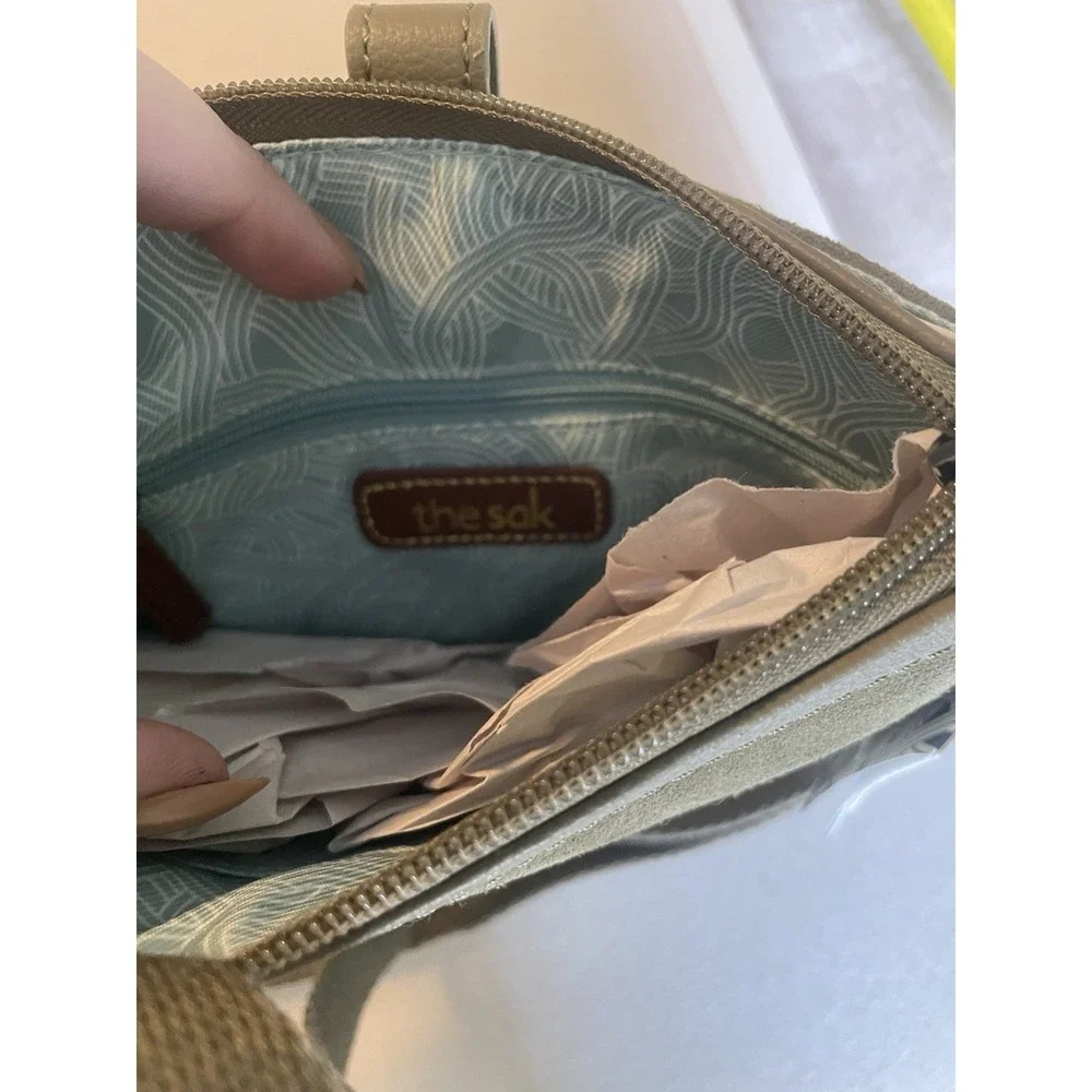 The Sak Sage Green Suede NEW Crossbody Shoulder‎ Bag Square Purse Leather