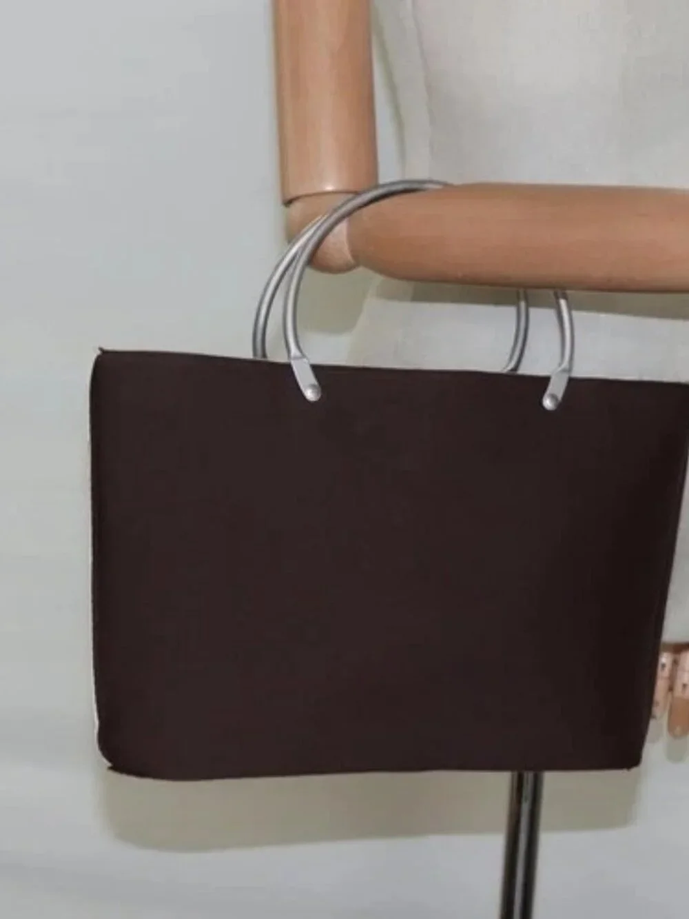 CHANEL Hand Bag Nylon Brown CC Auth bs23545