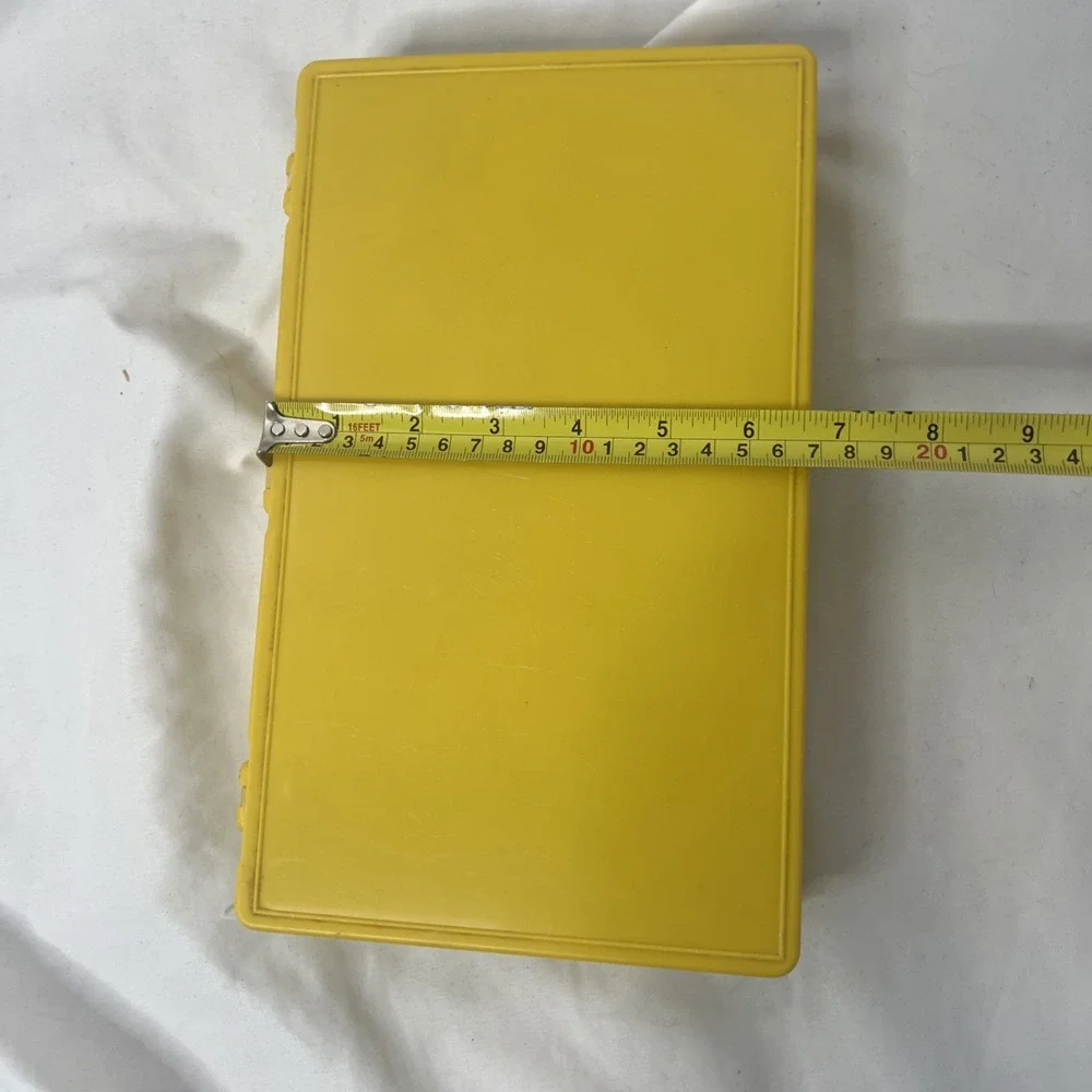 Vintage Yellow Plastic Box With Building Pieces Toy‎ Red Blue White Yellow