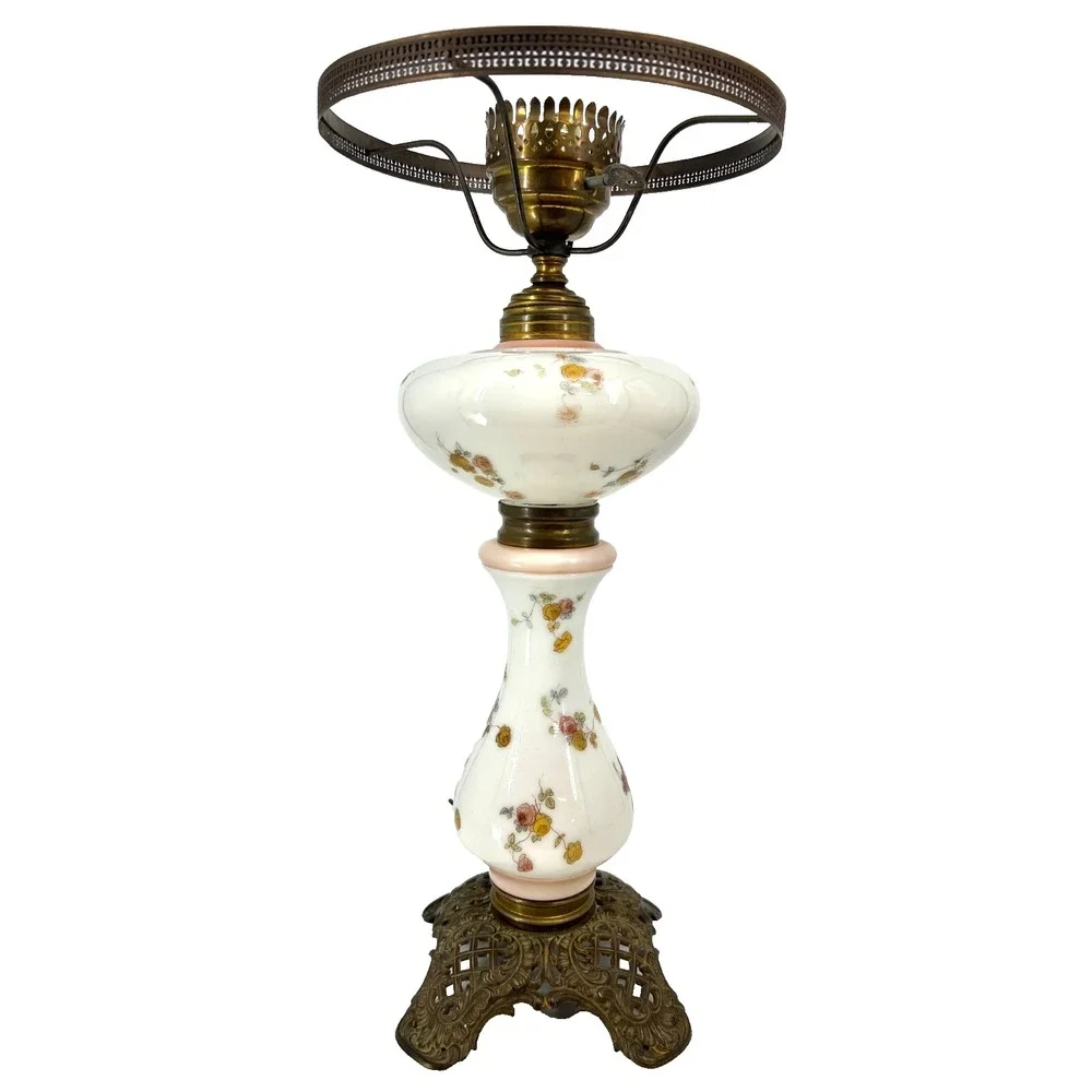 Vintage‎ Porcelain Converted Table Oil Lamp 14