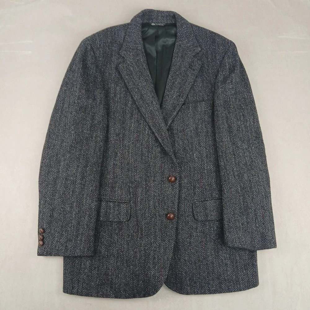 VTG Harris‎ Tweed Baskin 40R Mens Blazer 21x30 Herringbone FLAW