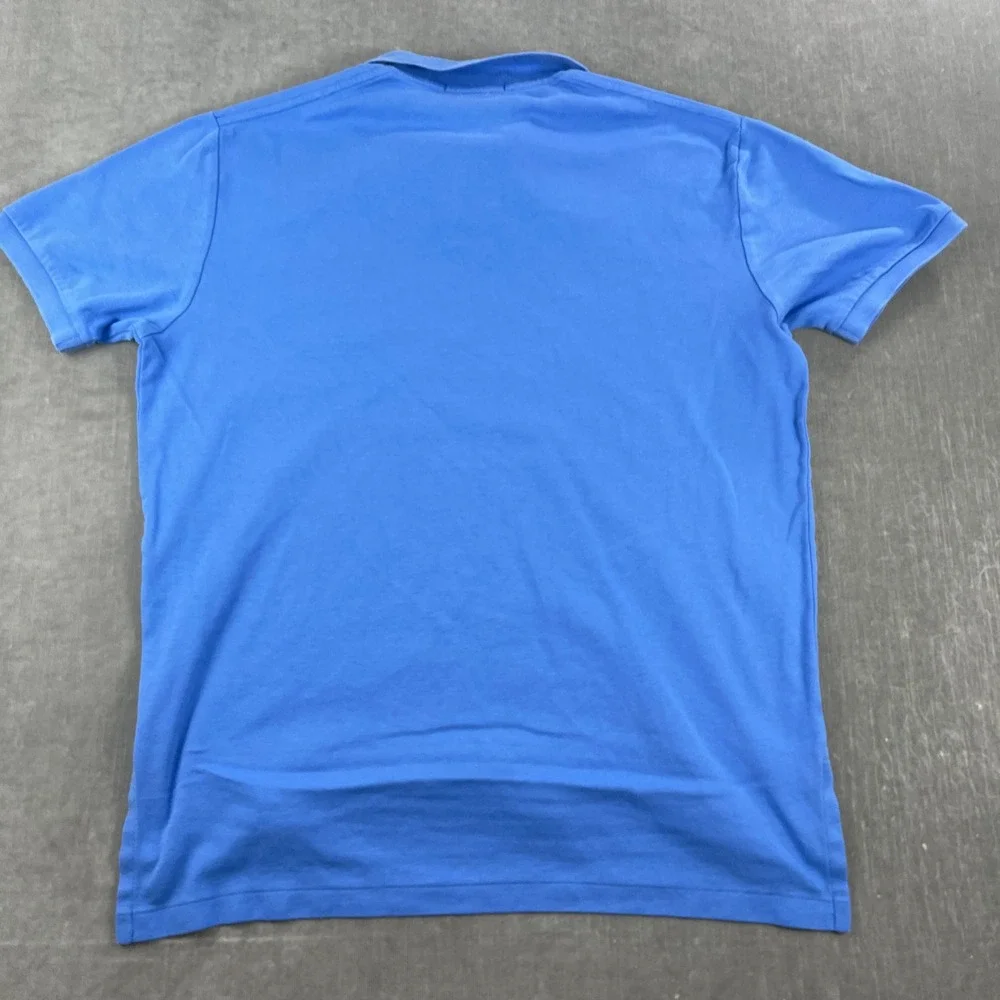Polo Ralph Lauren Men Large Blue Short Sleeve Polo Shirt Orange Pony Logo
