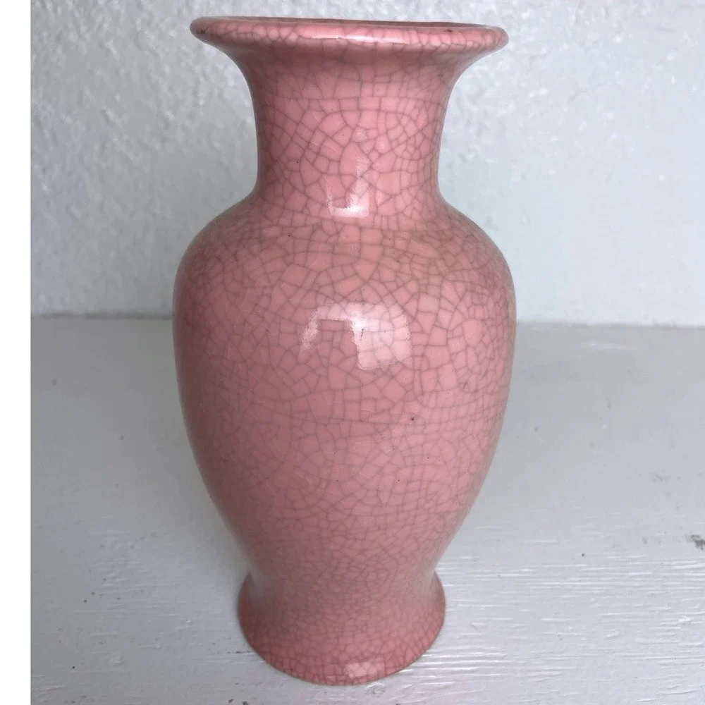 Vintage Napcoware Pink Crackle Glaze Ceramic Bud Vase‎ Japan Mid Century Decor