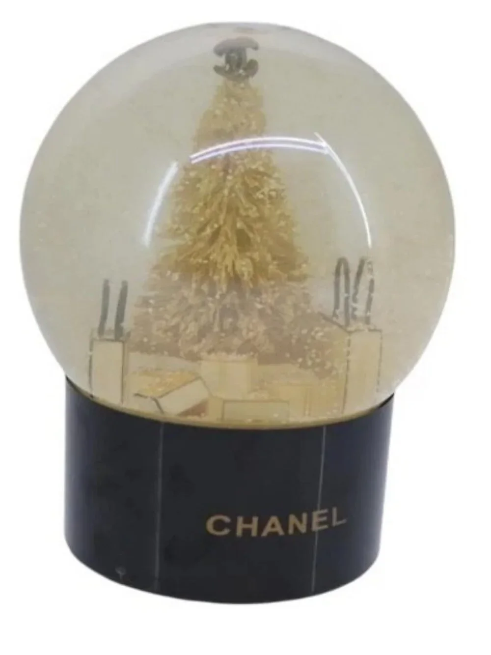 CHANEL Christmas Tree Shopper Snow Globe VIP Only Clear Yellow CC Auth 102238