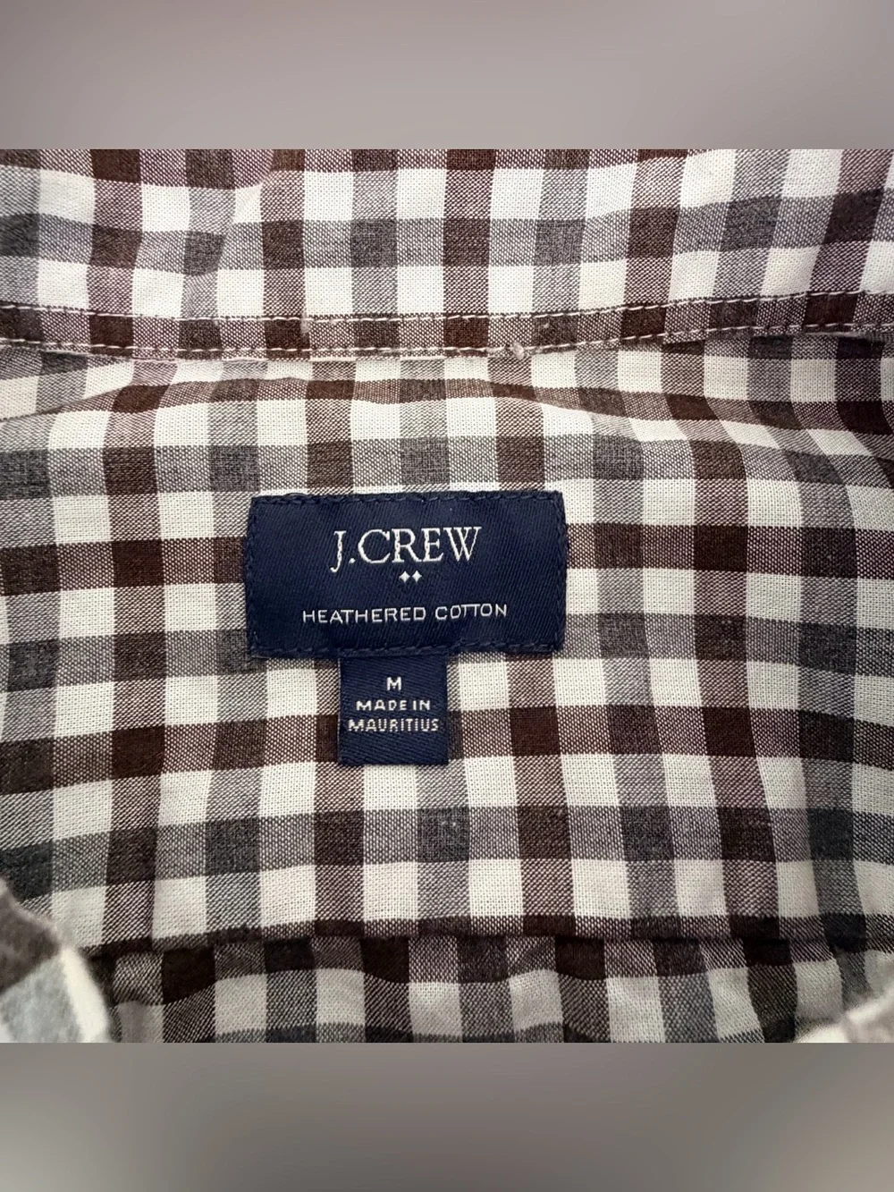 J. Crew Brown and White Gingham Button-Down Shirt