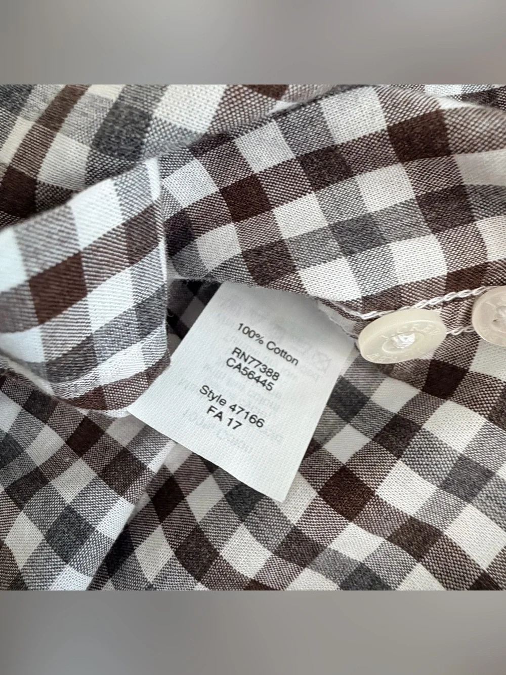 J. Crew Brown and White Gingham Button-Down Shirt