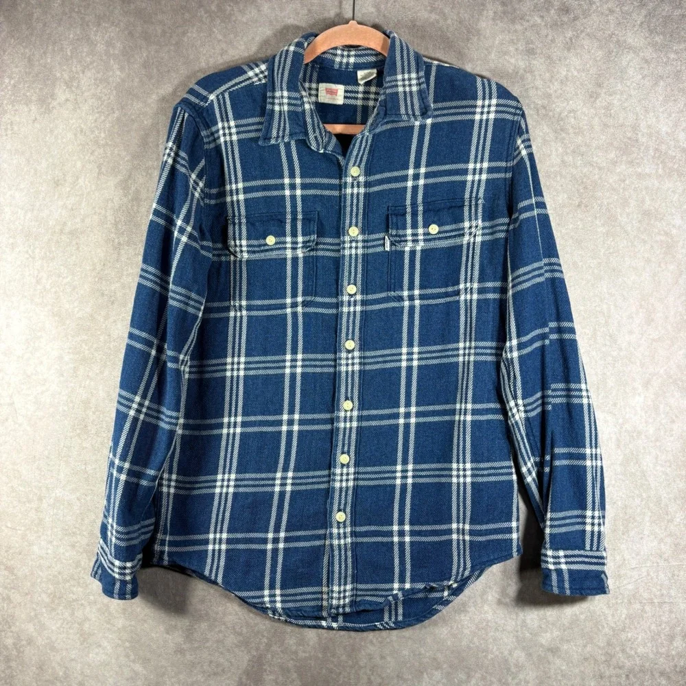 Levi's Flannel Shirt Mens XL Blue Plaid Button Down Long Sleeve Cotton Gorpcore