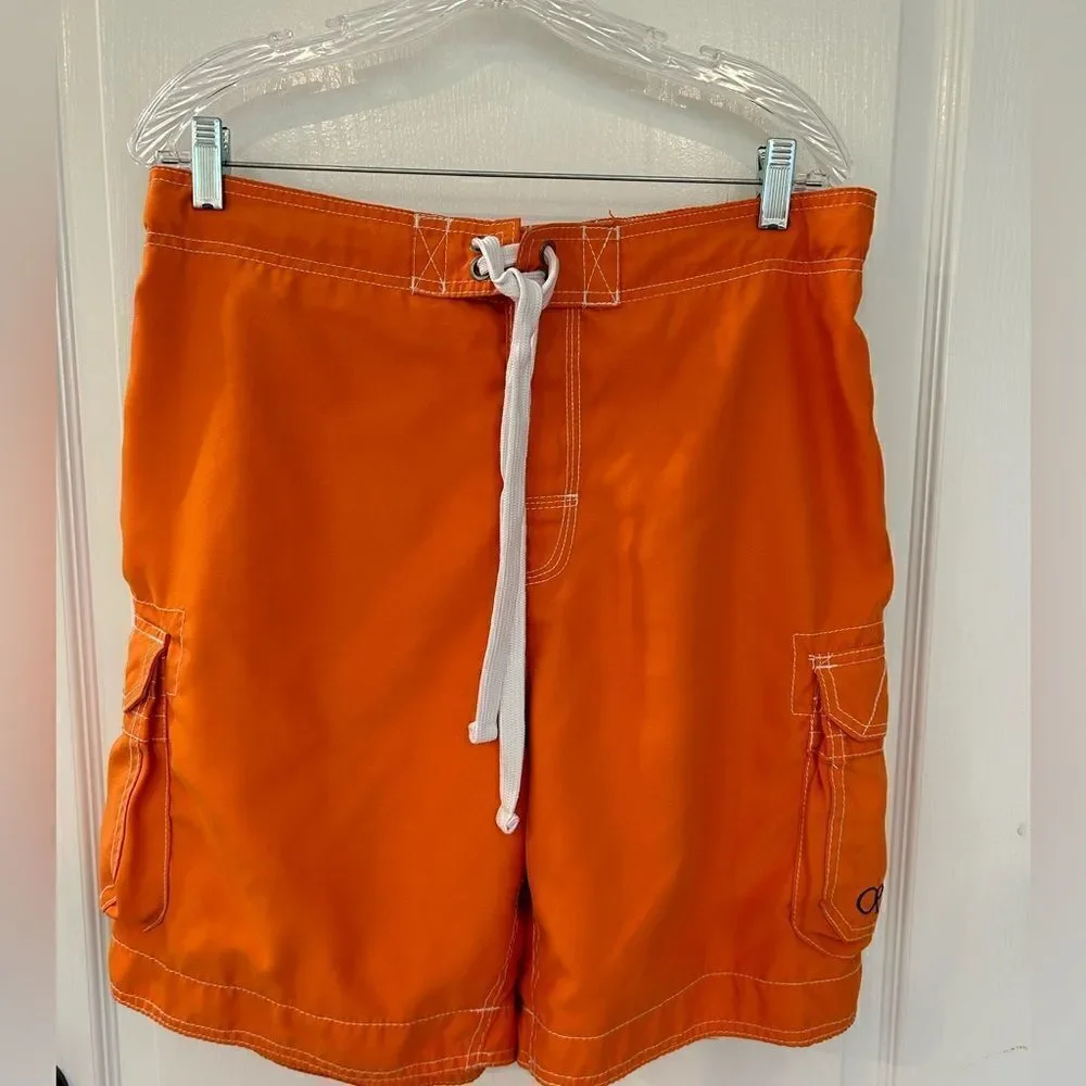 Ocean Pacific Men’s Orange Swim Trunks Size Large Lined Tie Waist