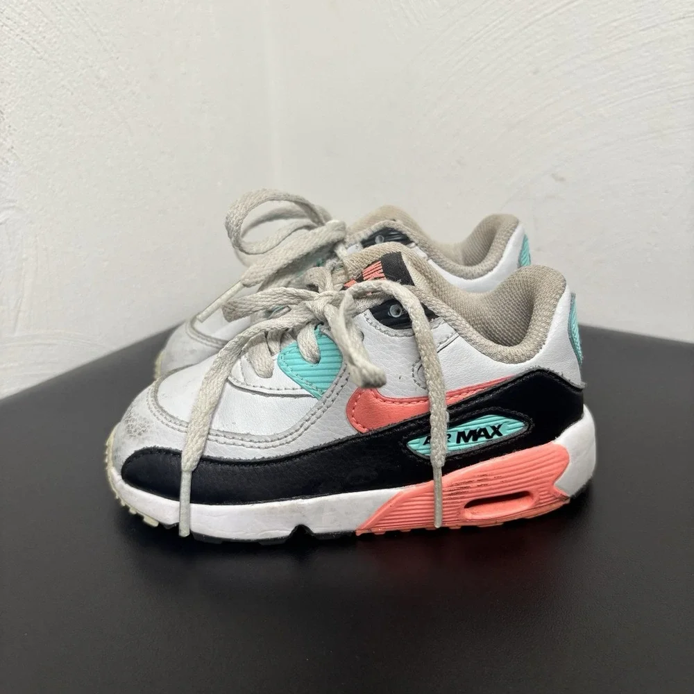 Nike Girls Air Max 90 Sneaker Athletic White Multicolor 833377-013 Lace Up Sz 7C