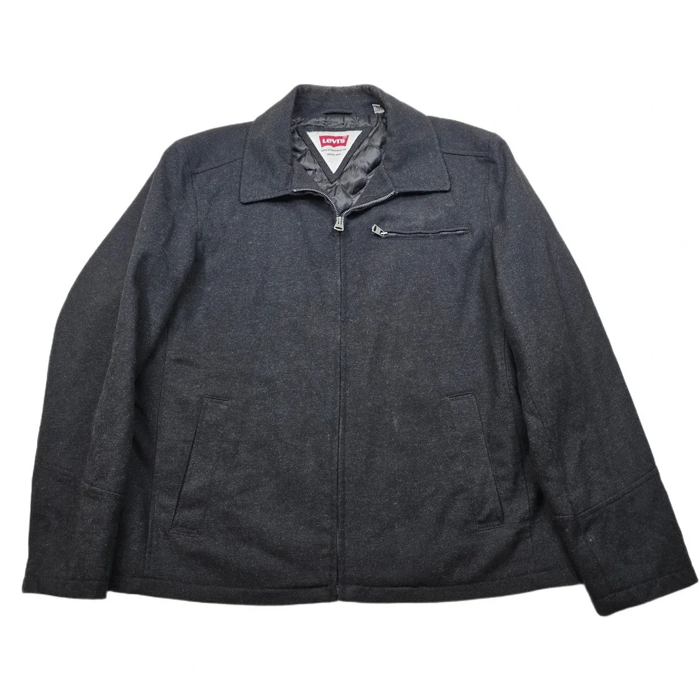 Levi Strauss Wool Bomber Jacket Mens‎ XL Dark Gray Zip Quilted Lined