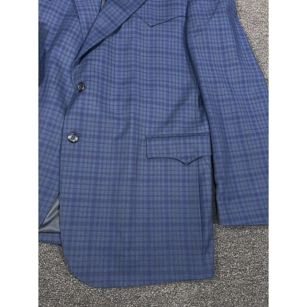 Circle S Western Blazer Jacket Men 48L Blue Gingham Check‎ Yokes Cowboy Ranch