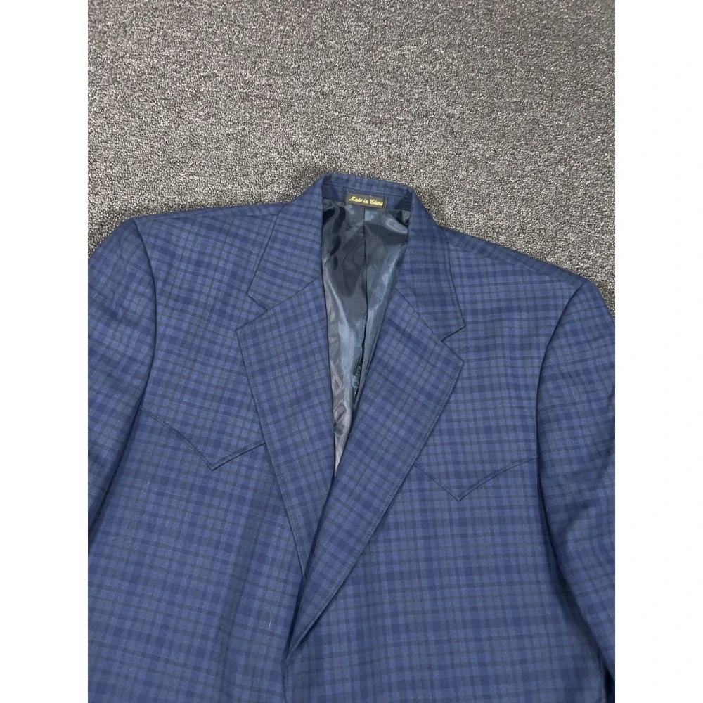 Circle S Western Blazer Jacket Men 48L Blue Gingham Check‎ Yokes Cowboy Ranch