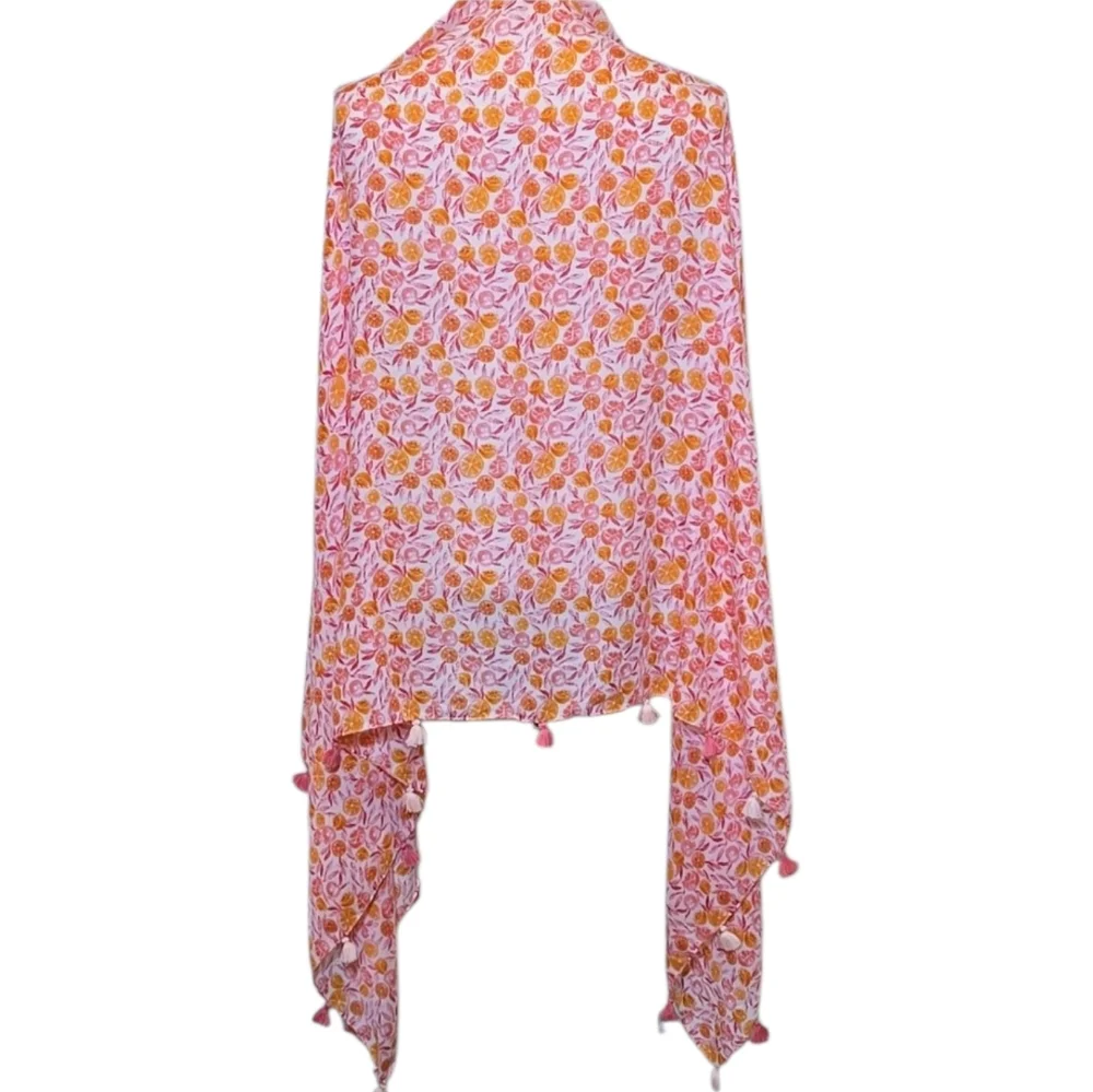 J. Crew Citrus Fruit Print Tassel Wrap Scarf Oranges Grapefruit Summer‎ Spring