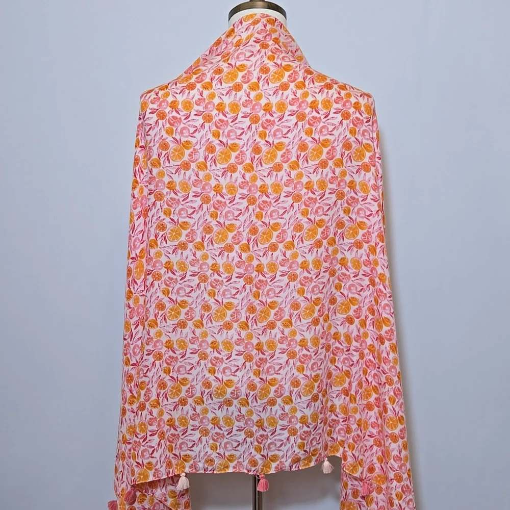 J. Crew Citrus Fruit Print Tassel Wrap Scarf Oranges Grapefruit Summer‎ Spring