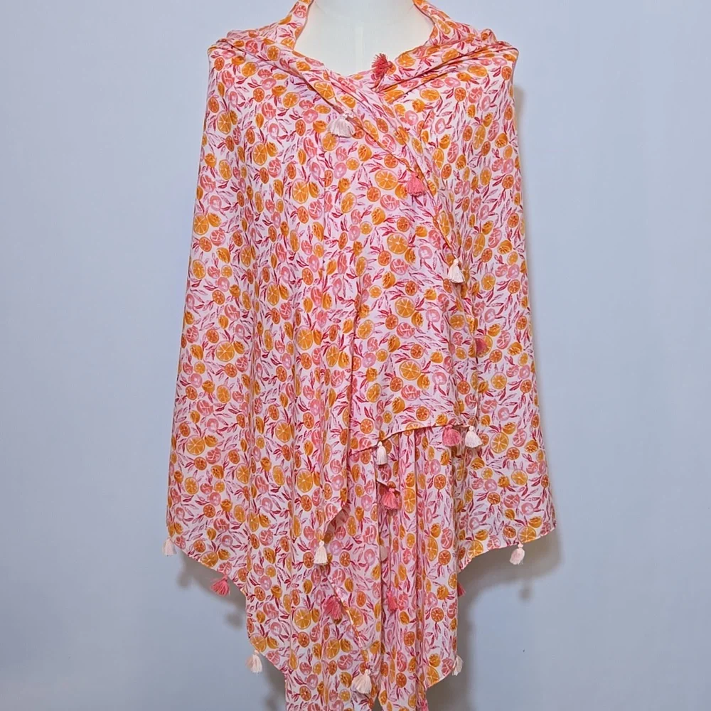 J. Crew Citrus Fruit Print Tassel Wrap Scarf Oranges Grapefruit Summer‎ Spring