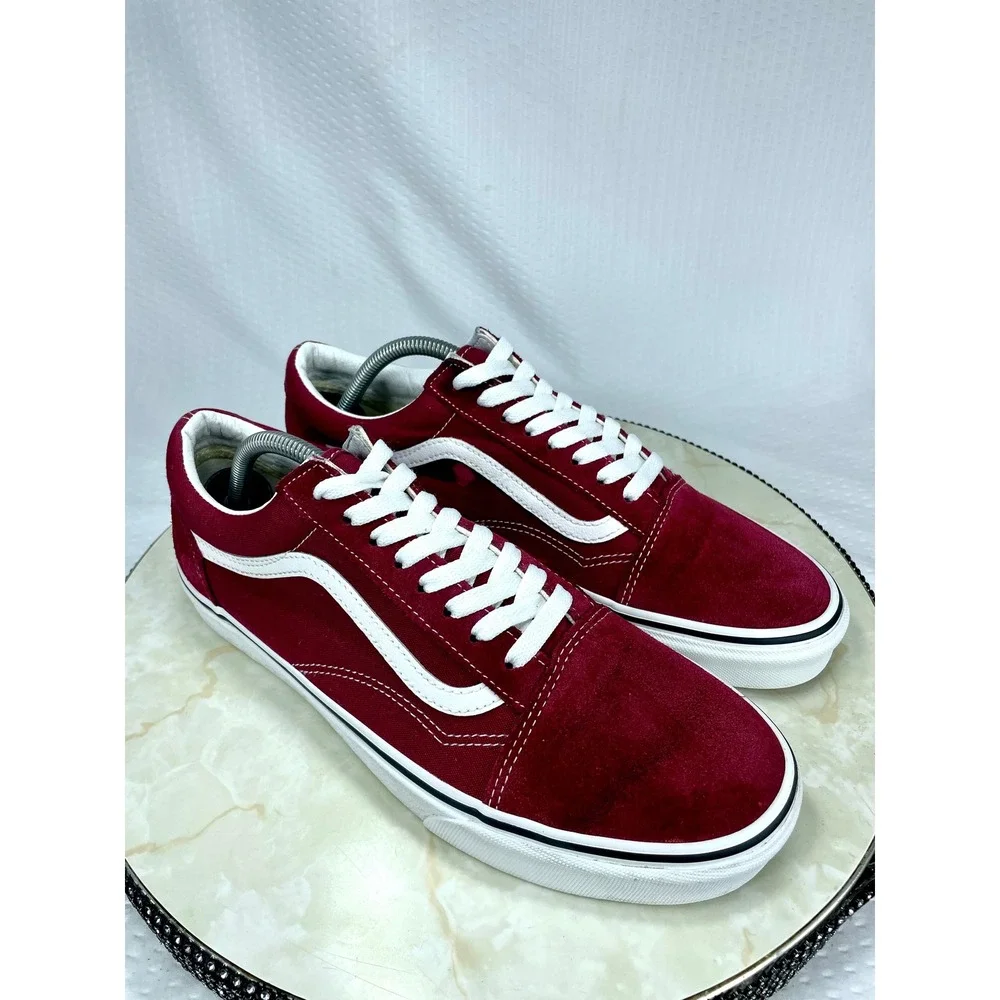 Vans Suede Canvas Skate Shoes Mens 10 Burgundy Low Top Streetwear Retro Sneakers