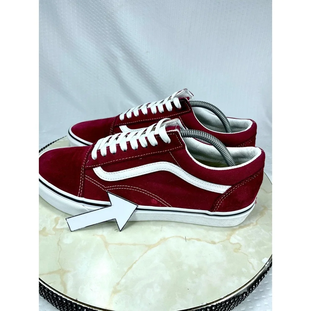 Vans Suede Canvas Skate Shoes Mens 10 Burgundy Low Top Streetwear Retro Sneakers