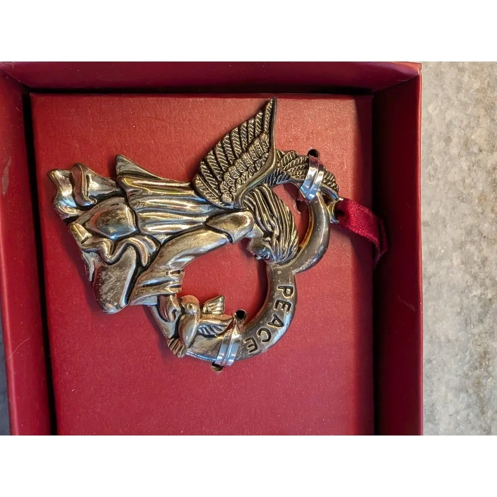 Brand‎ New Set Of 3 Gorham Silverplated Angel Ornaments, Peace Hope Love