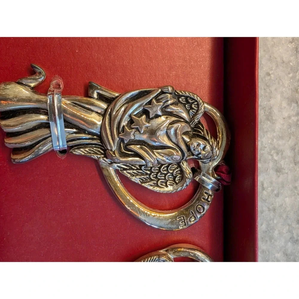 Brand‎ New Set Of 3 Gorham Silverplated Angel Ornaments, Peace Hope Love